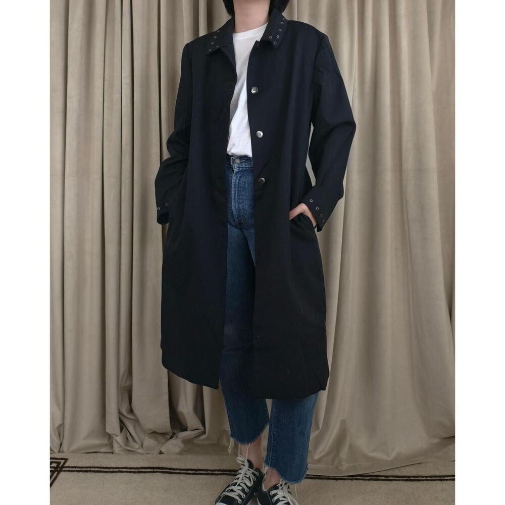 Vintage Harve Benard Black Wool Trench Coat with Eyelets